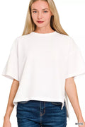 Zenana Full Size Double Knit Side Slits Hi Low Short Sleeve Top Plus Size