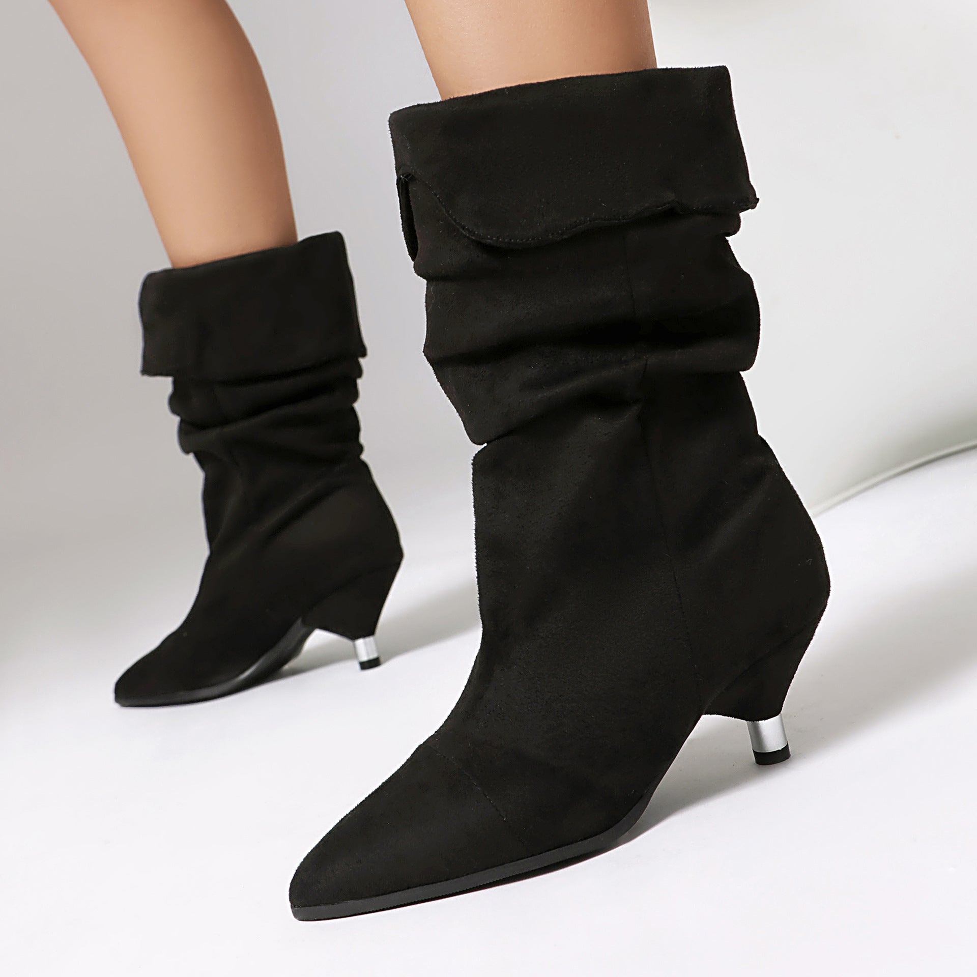 Women's Leopard Print Stiletto Heel Ankle Boots – Pointed Toe, Suede Upper, Turned-Over Cuffs