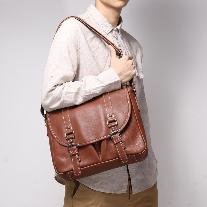 Men's Full-Grain Leather Shoulder Bag – Large Capacity Crossbody Bag for Men