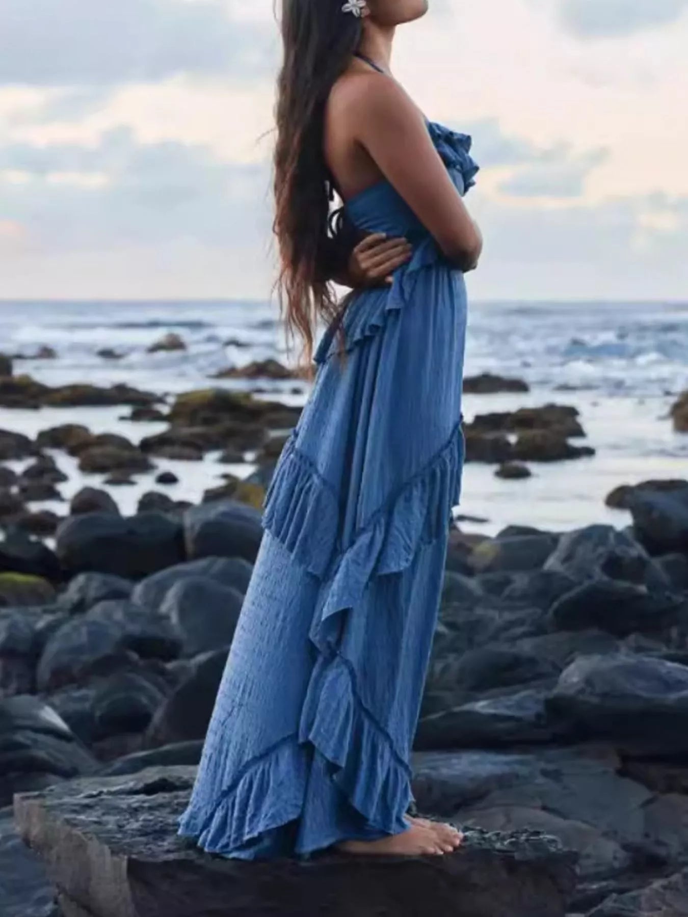 Ruffled Halter Neck Maxi Dress