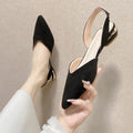 Women's Pointed-Toe Low-Heel Suede Sandals | Open-Back Slip-On | Black Red Beige