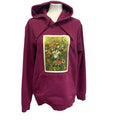 Hand Printed Upcycled Womens Large Vintage Orchid Botanical Flower Hoodie