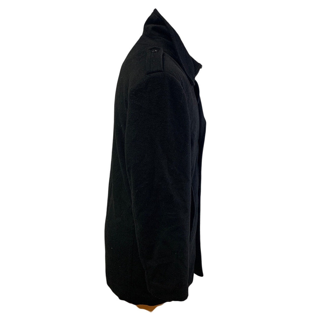 Haggar Mens Large Black Zip Button Collared Fully Lined Wool Blend Winter Coat