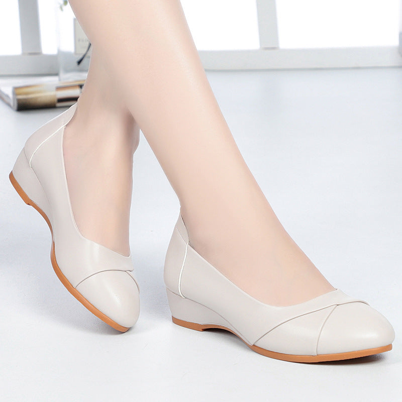 Women's Casual Round Toe Minimalist Low Heel Shoes | Cowhide Leather Flats
