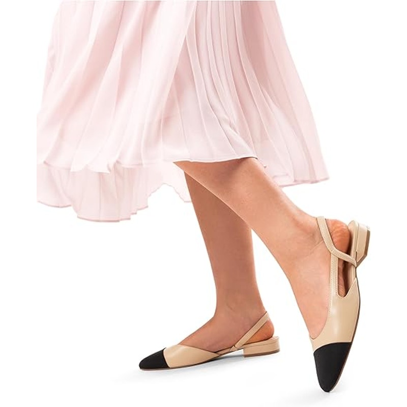 Dream Pairs Womens Size 7.5 Tan Black Slingback Low Heel Round Closed Toe Shoes