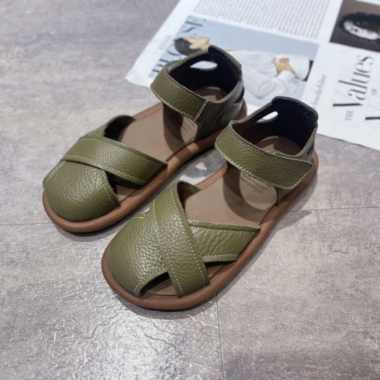 Women's Breathable Roman Sandals – Closed Heel, Velcro Strap, Round Toe