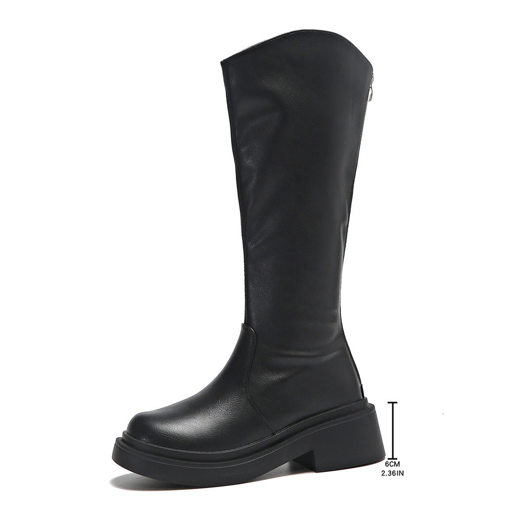 Women's Over-the-Knee Boots | Chunky Heel Round Toe Back Zipper | Black & Brown
