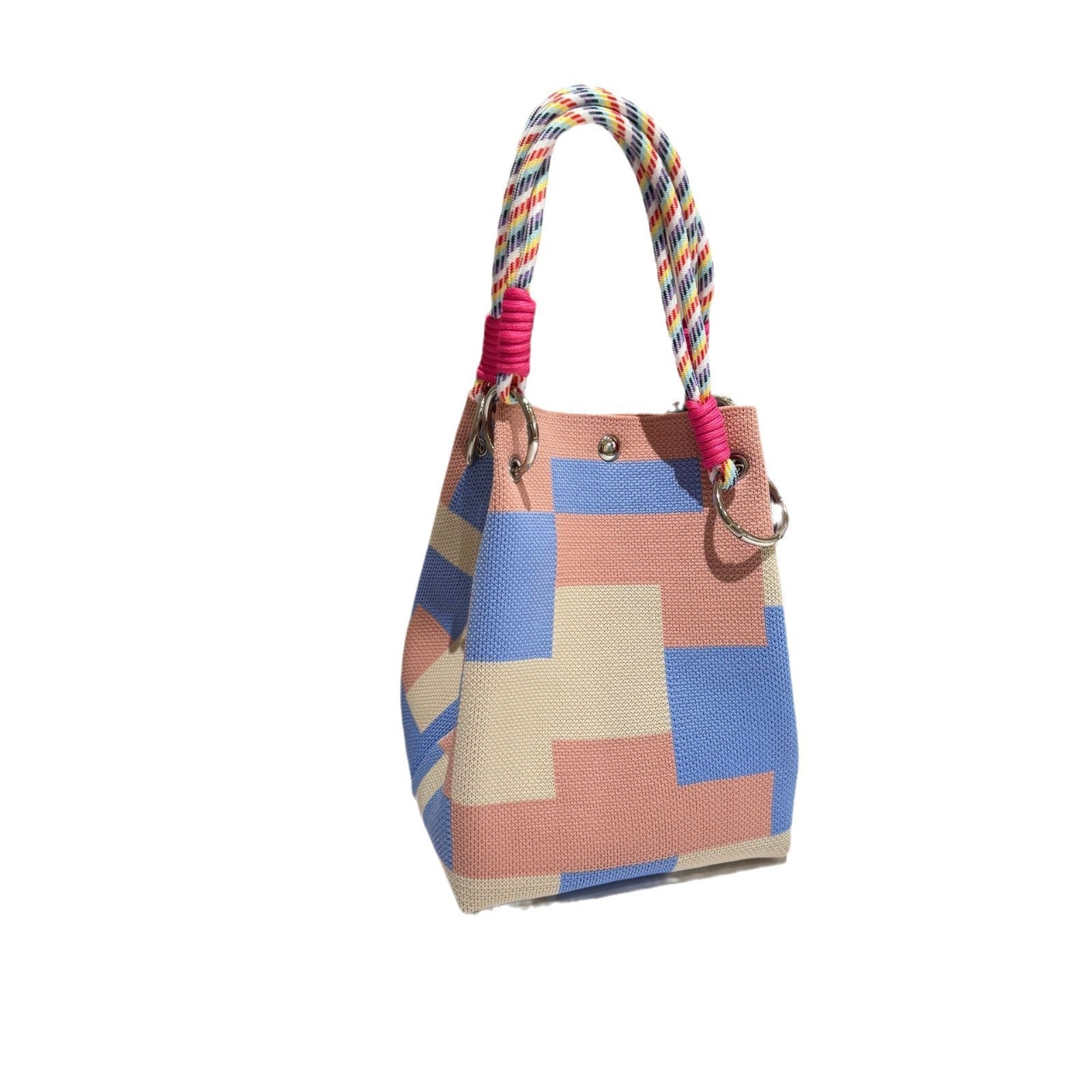 Women's Knitted Tote Bag - Large Capacity Magnetic Closure Bucket Bag
