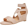 Dream Pairs Womens 8 Tan Faux Suede Elastic Ankle Strap 2.5" Wedge Heel Shoes