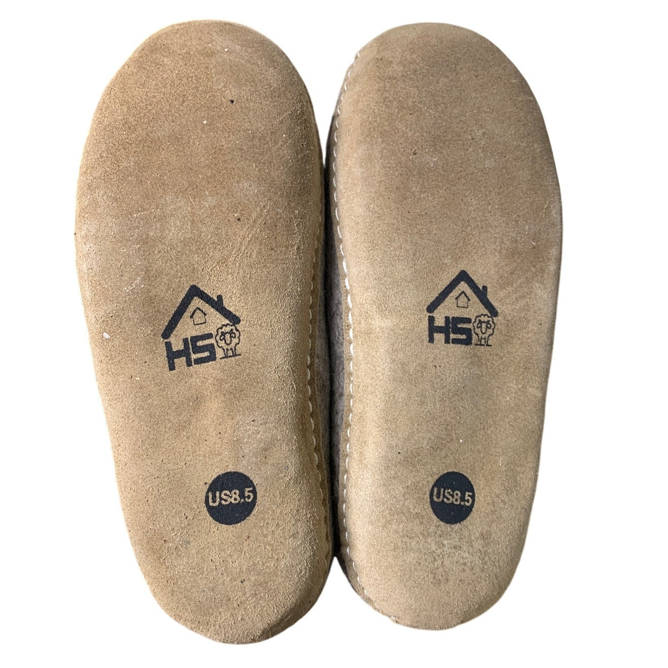 HS Womens 8.5 Gray Natural Organic Wool, Genuine Leather Sole Handmade Slippers