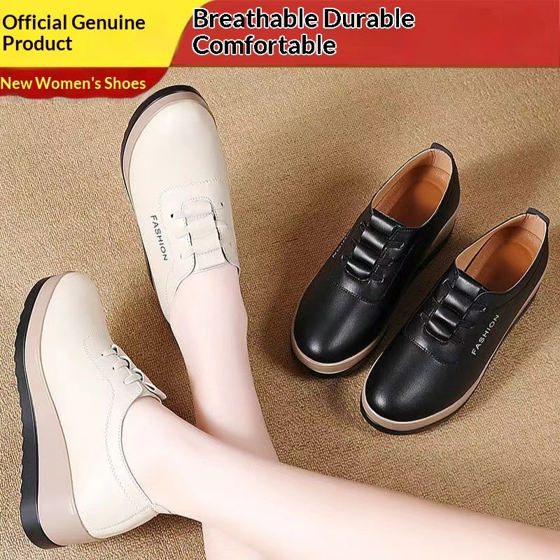 Women's Casual Microfiber Leather Shoes – Round Toe Elastic Band Low-Top Heels
