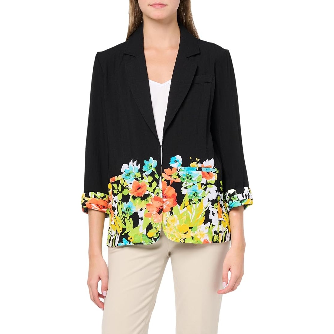 NWT New Multiples Womens Medium Floral 3/4 Sleeve Floral Blazer w Faux Pockets