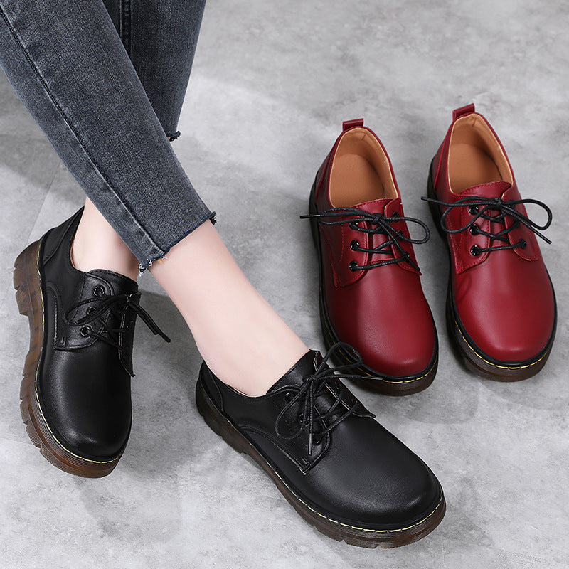 Women's Retro British Style Cutout Flat Shoes | Split Cowhide Leather Round Toe Non-Slip Loafers | Sarah Express