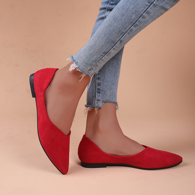 Women's Pointed-Toe Suede Flats | Plus Size Low-Top Shoes | Breathable Slip-On