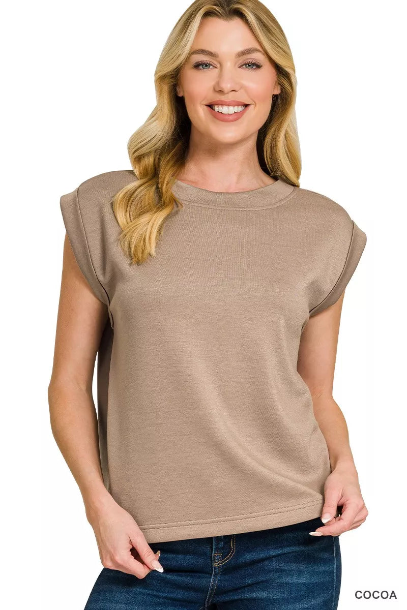 Zenana Scuba Round Neck Cap Sleeve Top