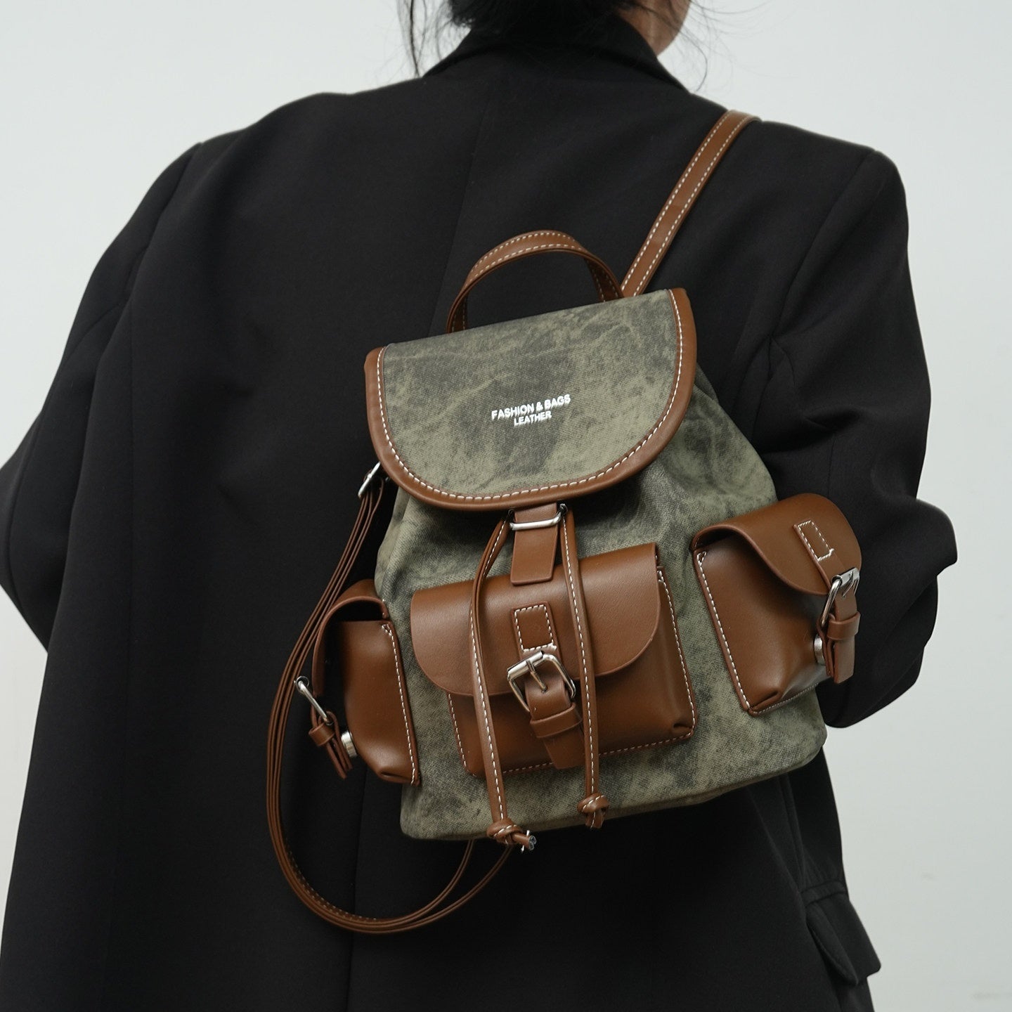 Women's Large Capacity Retro Color Block Textured Backpack – PU Leather Travel & Daily Bag