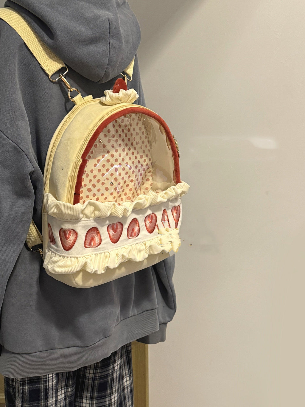 Strawberry Cream Cake Plush Backpack – Cute Kawaii Suede Bag for Women