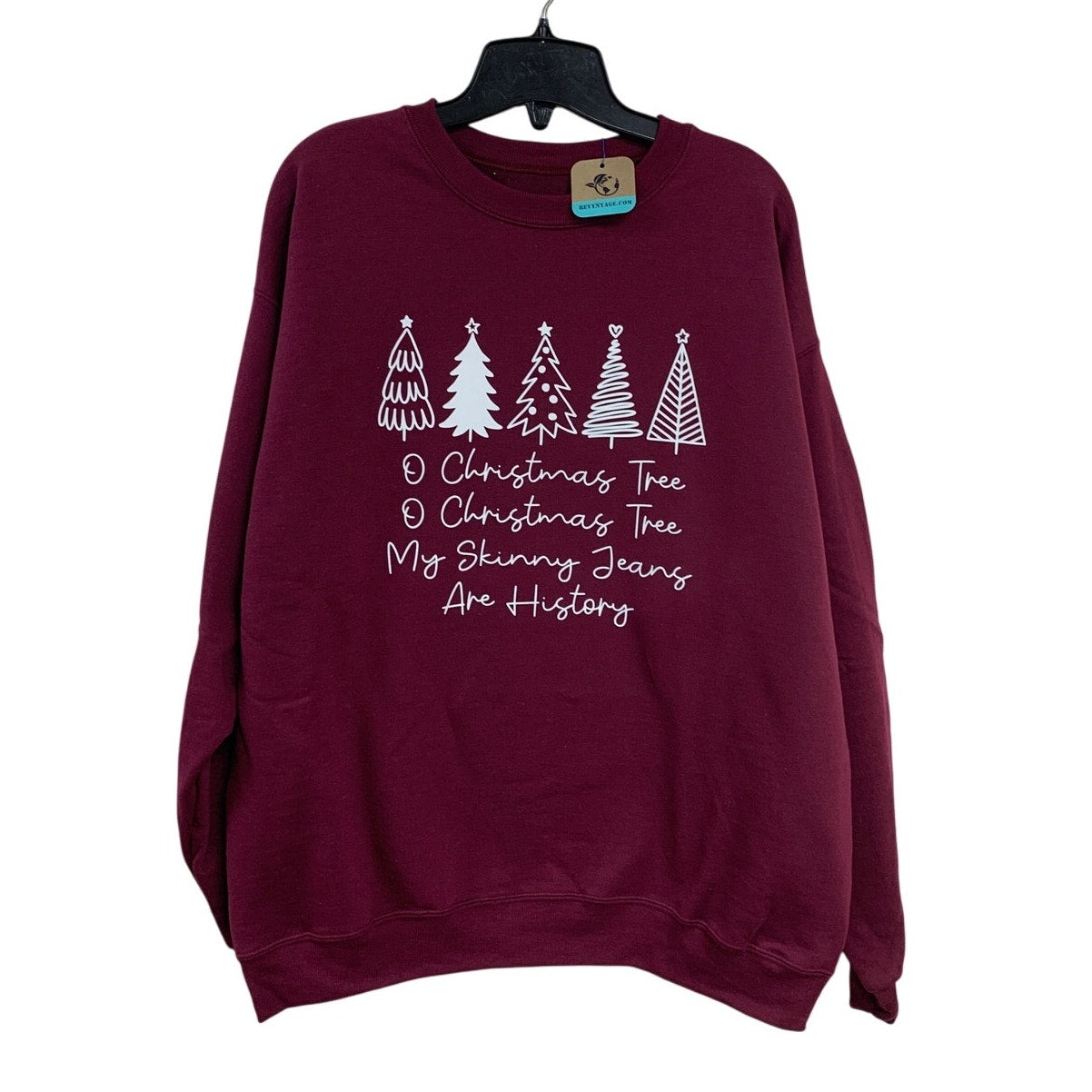 New Upcycled Hand Printed Womens Large Christmas Tree Holiday Sweatshirt