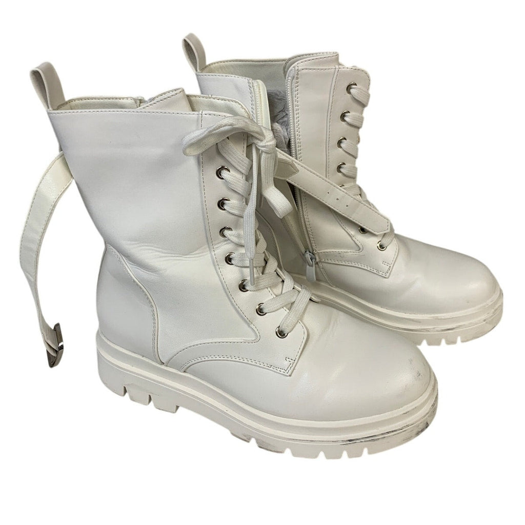 Dream Pairs Womens 7.5 White 1.25" Heel Boot Side Zip Closed Round Toe Shoes
