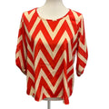 Paper Moon Womens Large Chevron Stripe Tabbed Sleeve Lightweight Blouse Top