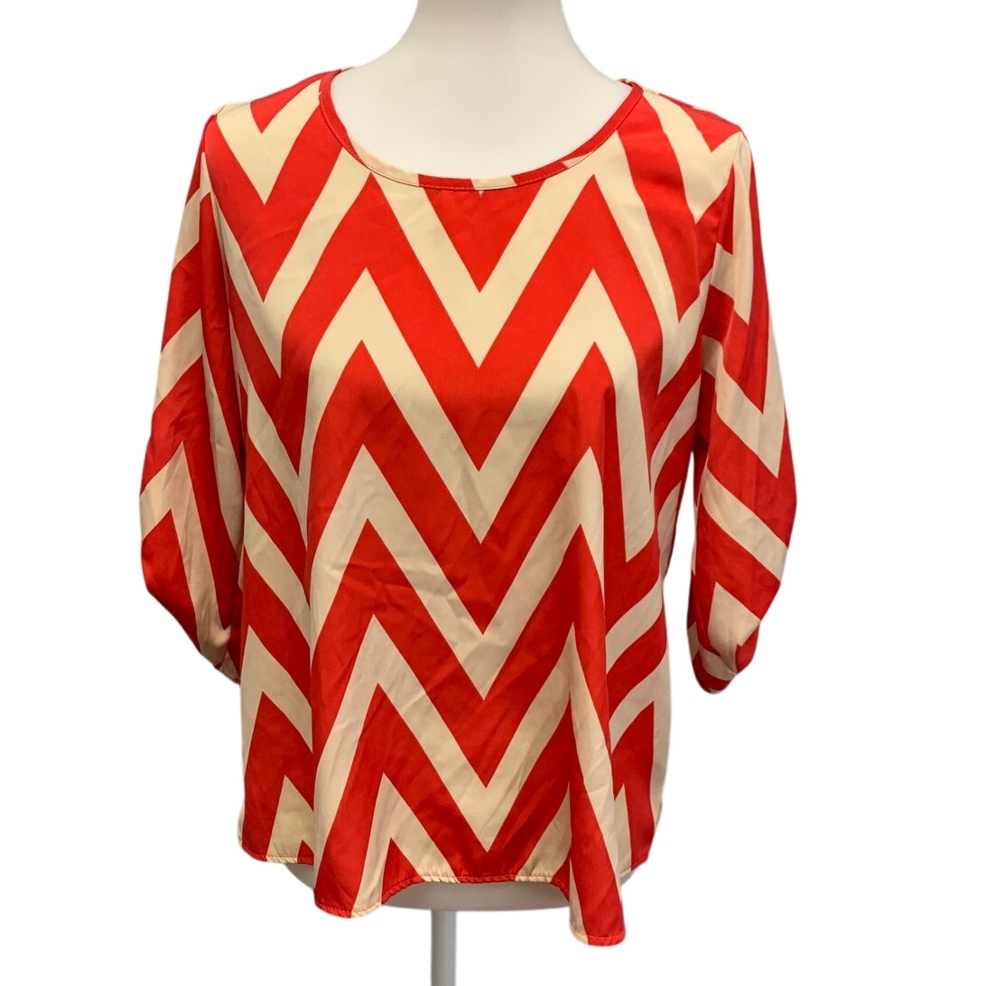 Paper Moon Womens Large Chevron Stripe Tabbed Sleeve Lightweight Blouse Top