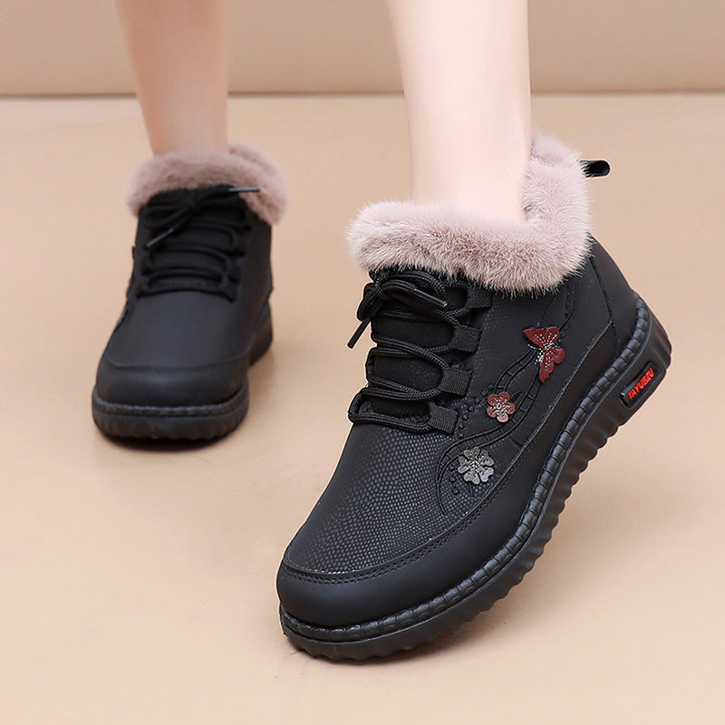 Women's Fleece-Lined Winter Cotton Boots | Warm Flat Heel Mid-Cut Snow Boots