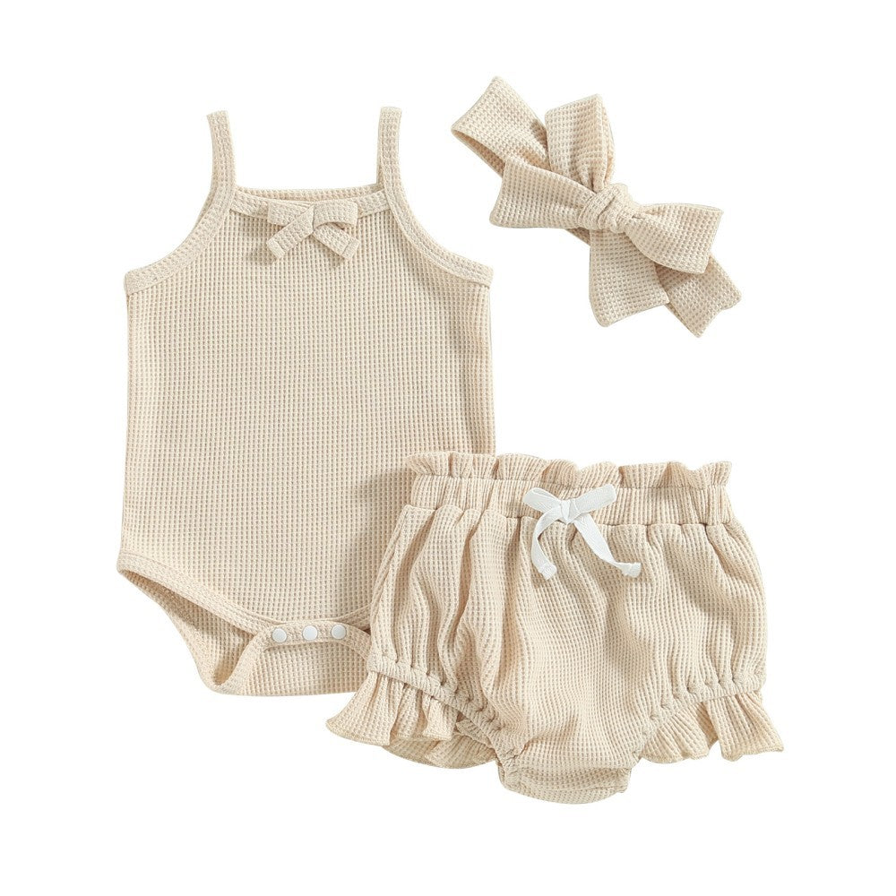 Children's Summer Waffle Suspender Bow Set