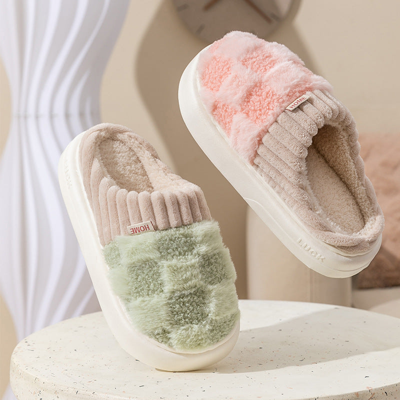 Plaid Plush Slippers for Women & Men
