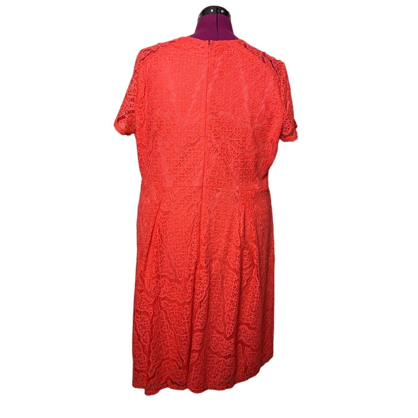 Apt 9 Womens 2X Orange Cotton Blend Lacy Overlay Midi Short Sleeve Sheath Dress