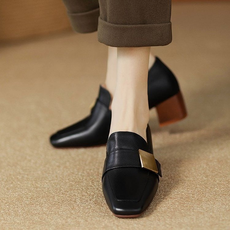 Women's Retro Square Toe Chunky Heel Pumps | PU Leather Block Heel Shoes