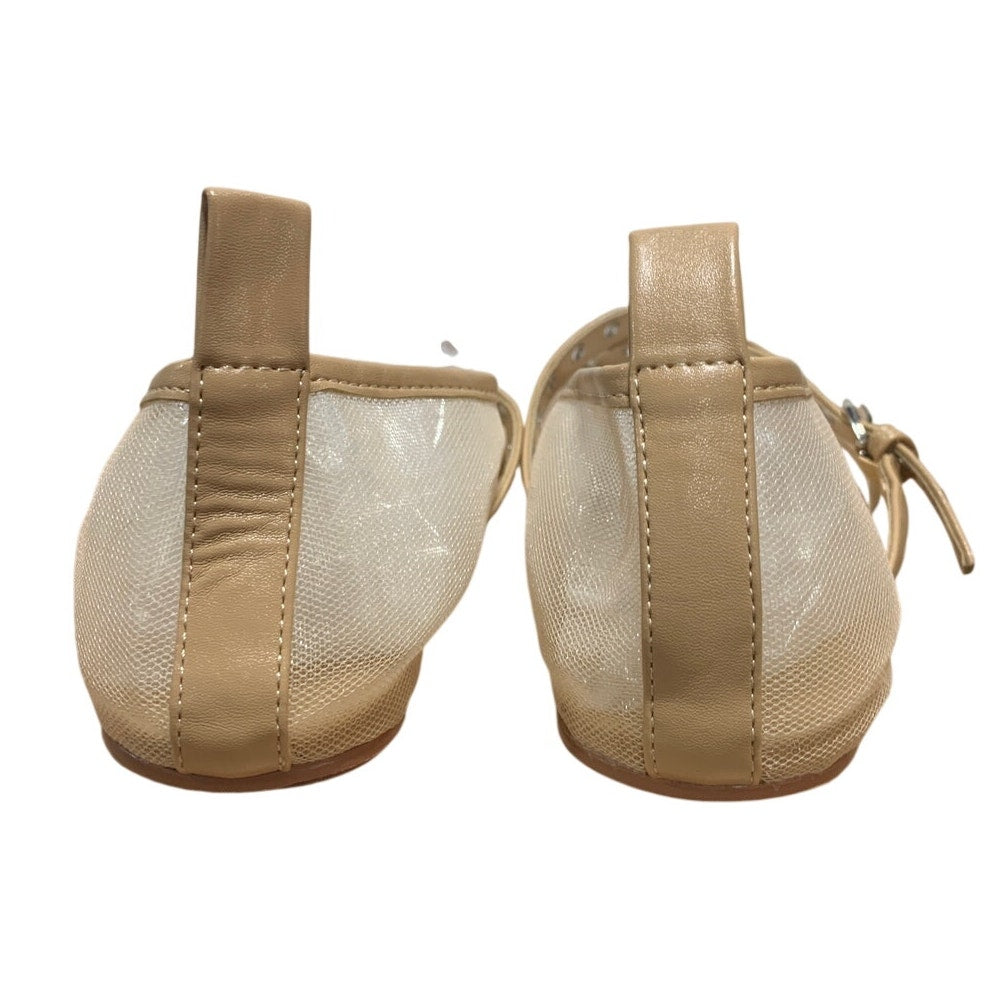 Vimisaoi Womens 8.5 Beige Mesh Ballet Flats Round Closed Toe Buckle Strap Shoes