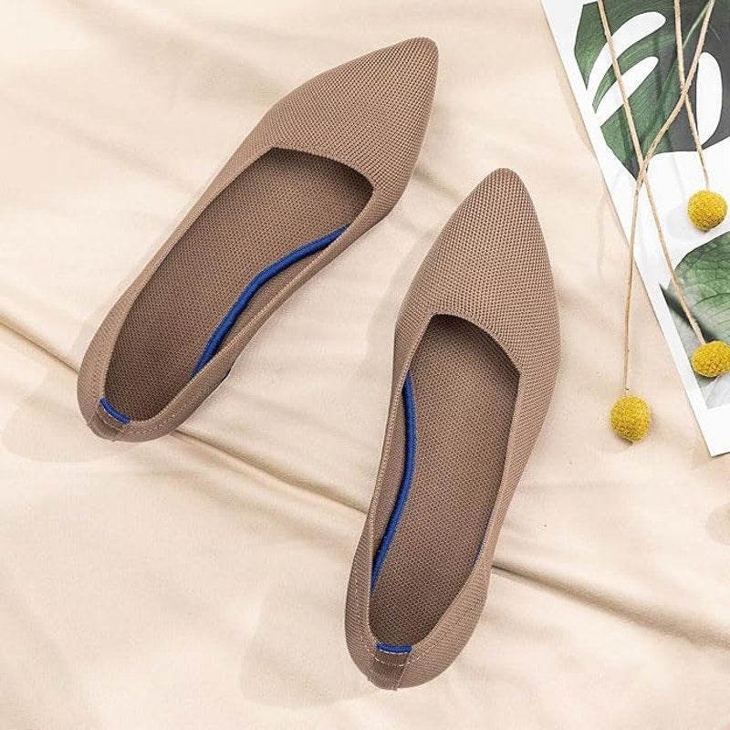 New Frank Mully Womens Size 6 Brown Knit Pointed Toe Slip On Comfort Flats Shoes