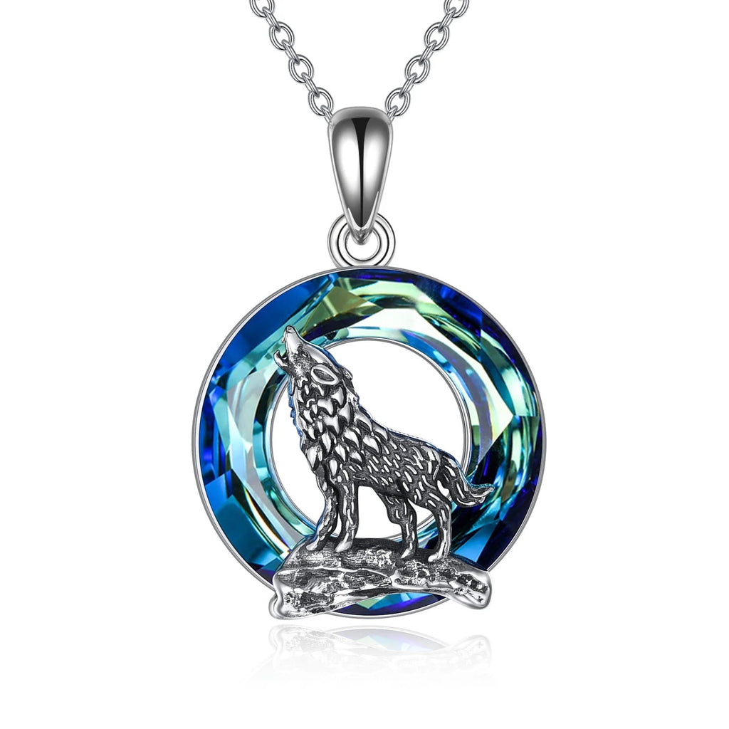 Sterling Silver Viking Wolf Earrings Necklace Jewelry with Crystal