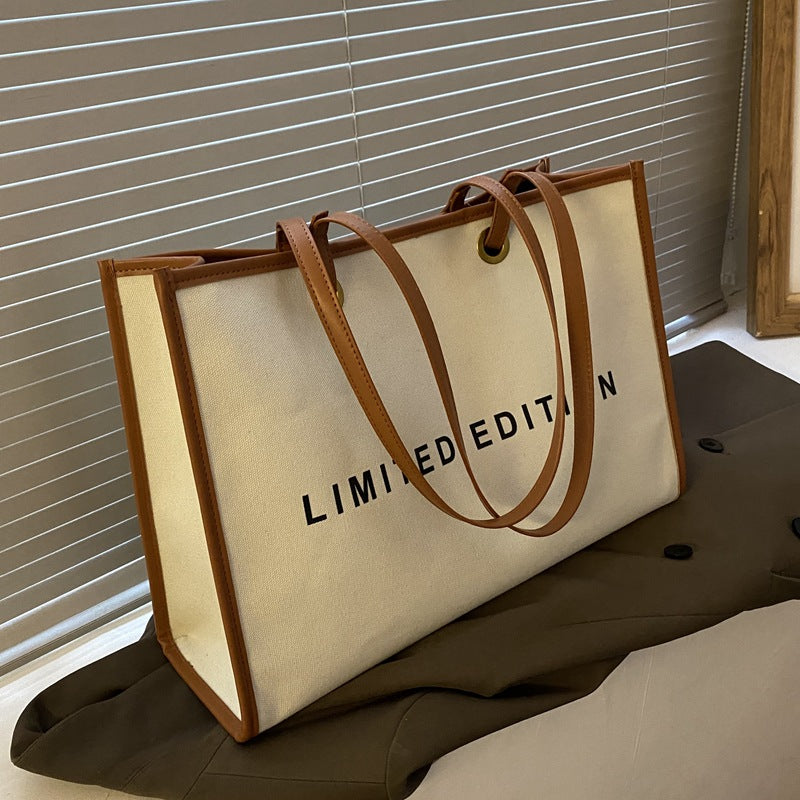 Women's Large Canvas Tote Bag – Stylish PU & Canvas Shoulder Bag with Zipper Pocket