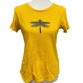 Hand Printed Upcycled Womens Small Dragonfly 100% Cotton Crew Neck Short Slv Tee