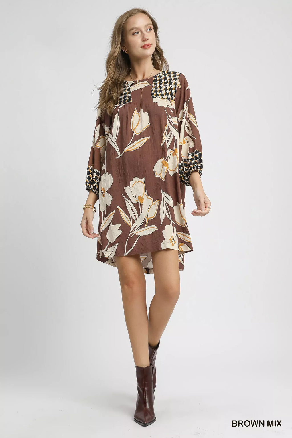 Umgee Floral High-Low Babydoll Dress