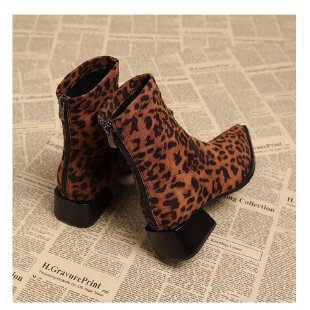 Women's Pointed-Toe Chunky Heel Boots | Back Zipper | Leopard Print, Black, Yellow, Brown