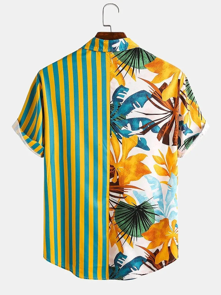 Men's Full Size Striped Printed Button Up Shirt Plus Size