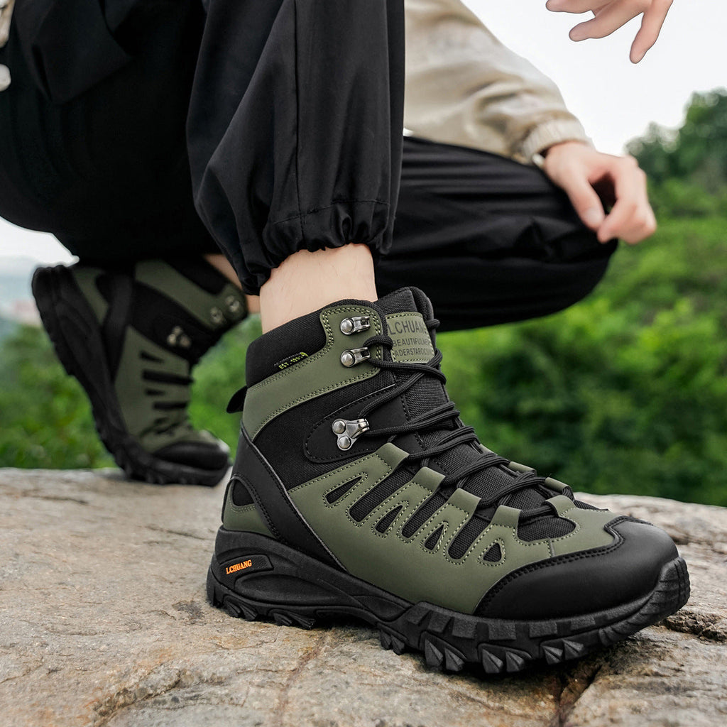 Women's High-Top Lace-Up Boots | Square Heel Dr. Martens Style | Army Green & Black