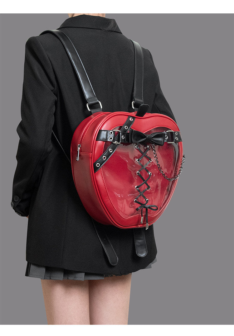 Gothic Bow Backpack with Chain Strap – PU Leather Dark Style Women's Bag