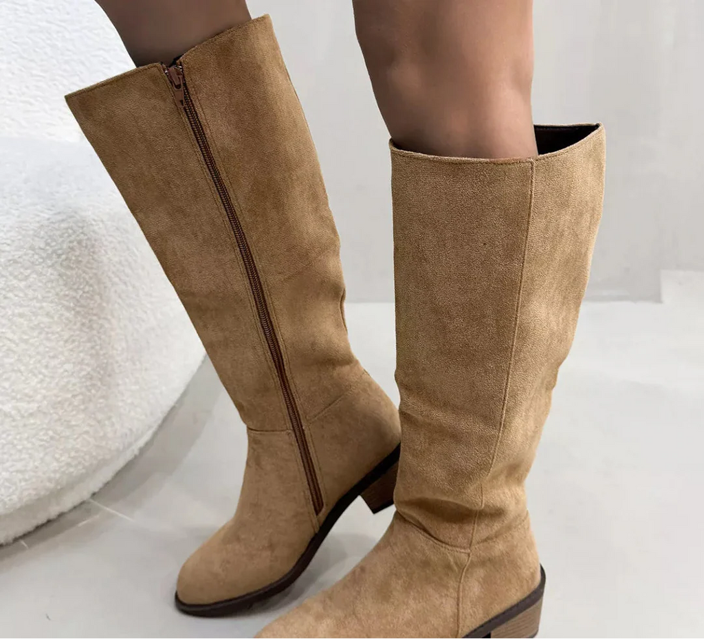 Women's Suede Knee-High Boots | Side Zipper Mid-Heel | Knee High Boots for Women