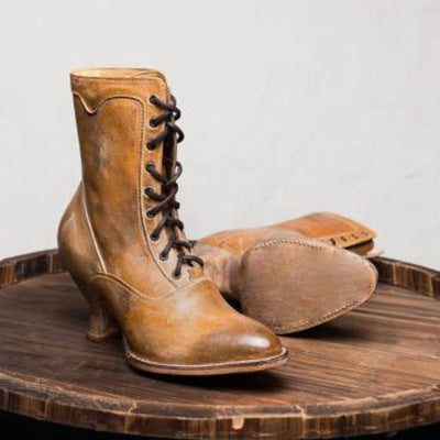 Women's Sculptural Heel Lace-Up Ankle Boots – Pointed Toe | Sarah Express