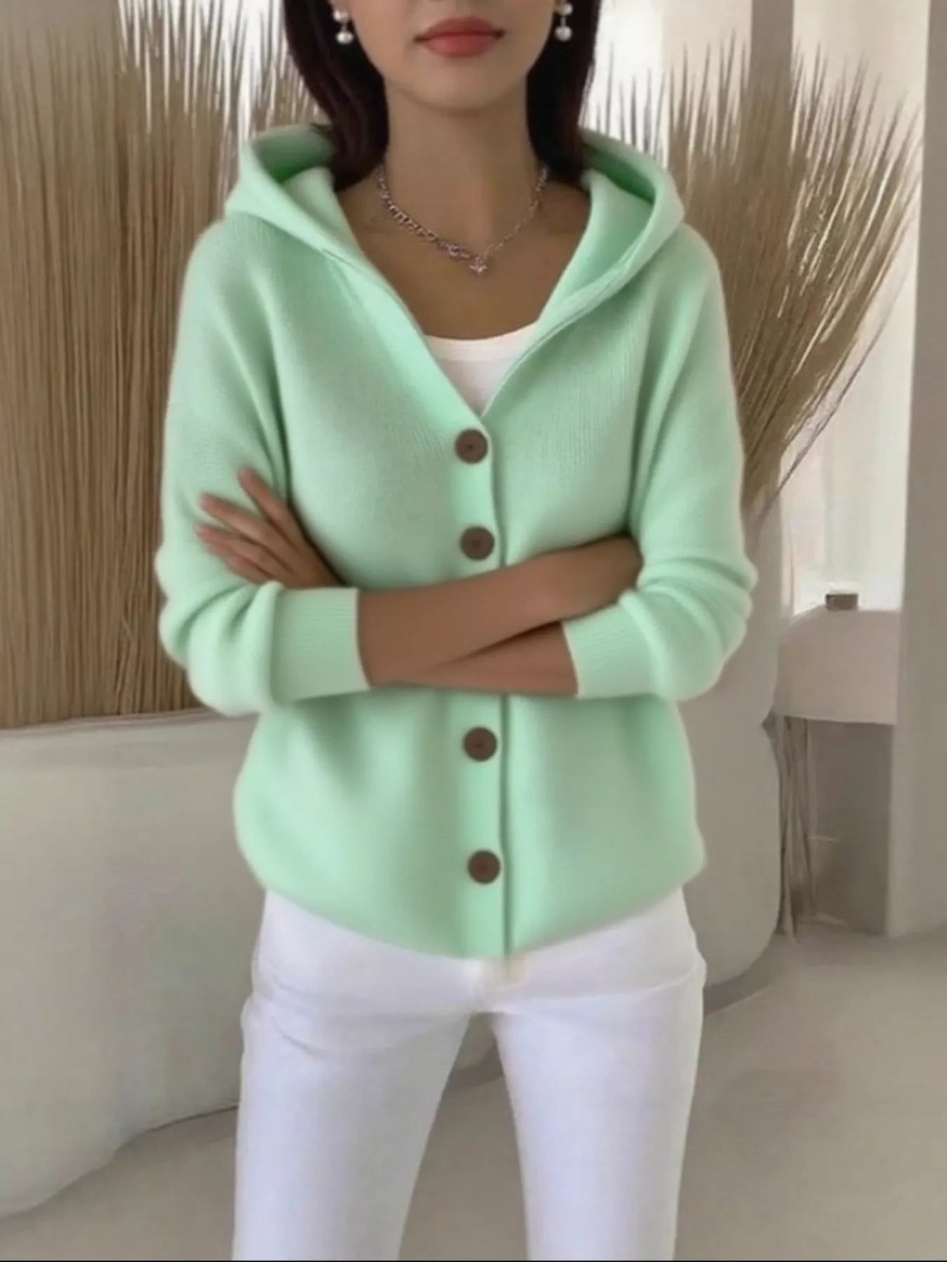 Full Size Hooded Button-Front Soft Knit Cardigan Plus Size