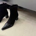 Women's Chunky Heel Pointed Toe Slip-On Boots | Microfiber Leather | Low Heel Ankle Boots