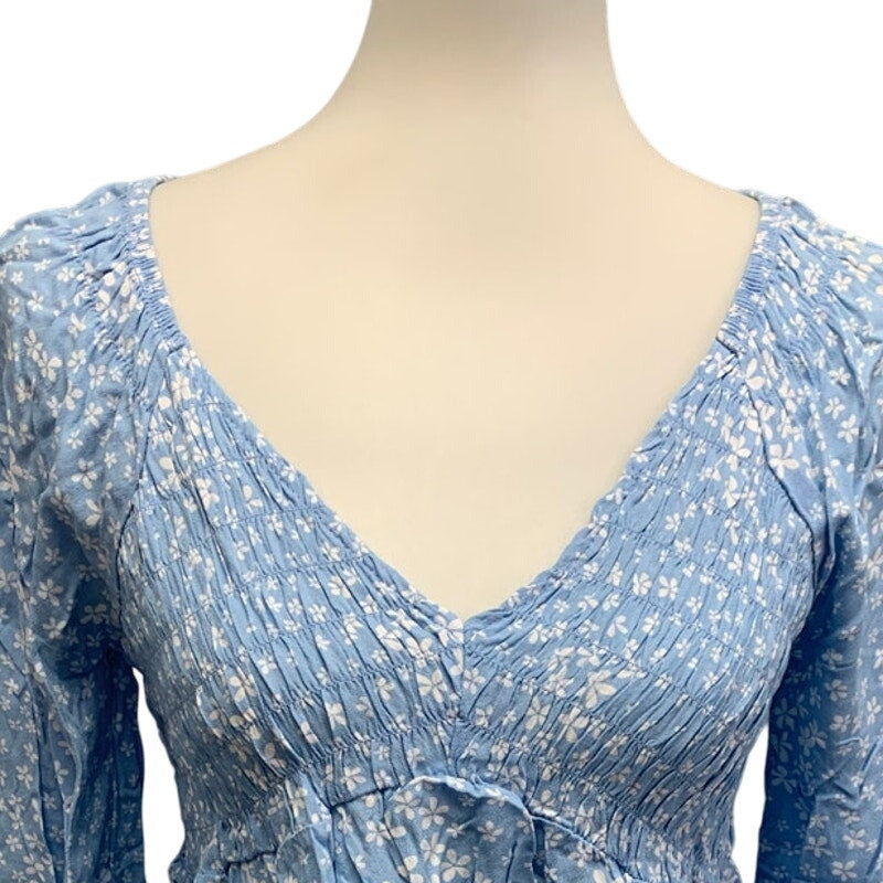 LA Hearts Womens Medium Ruffled Long Sleeve Cropped Floral Smocked Blouse Shirt