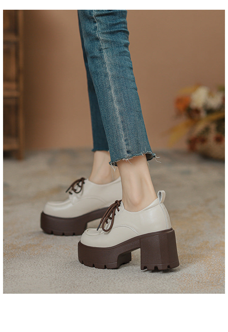 Chunky-Sole Lace-Up Loafers With Thick Chunky Heel | Women's Platform Shoes