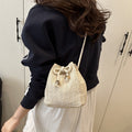 Women's Woven Straw Bucket Bag - Casual Crossbody Shoulder Bag with Adjustable Strap