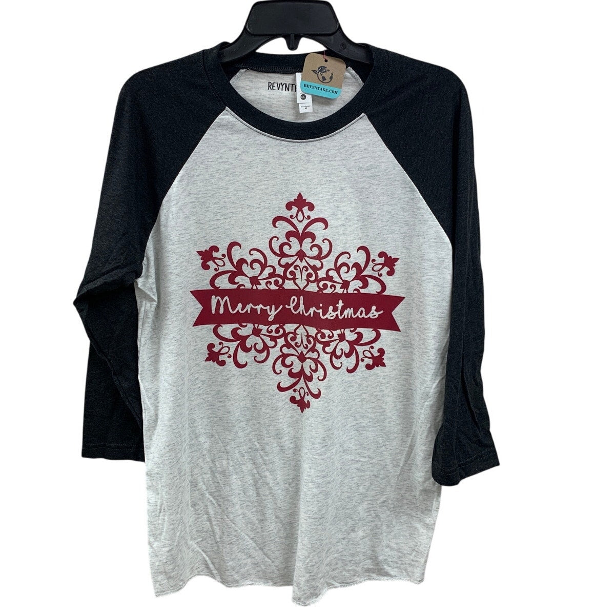 New Hand Printed Womens Medium Merry Christmas Holiday Long Sleeve Tee Shirt