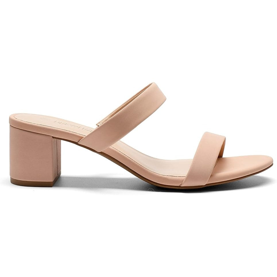 Dream Pairs Womens Size 8.5 Tan Open Toe Slide On 2.5" Block Heel Sandal Shoes