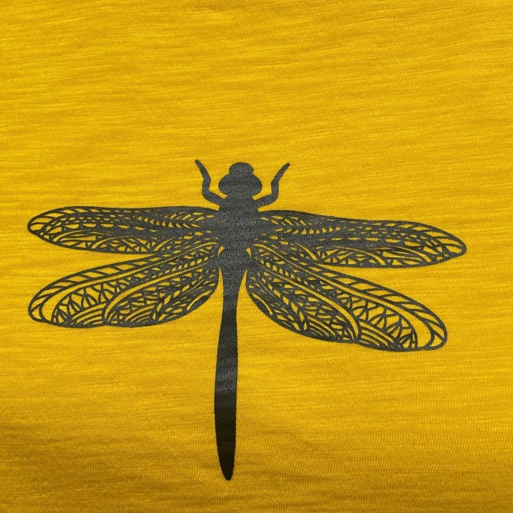Hand Printed Upcycled Womens Small Dragonfly 100% Cotton Crew Neck Short Slv Tee